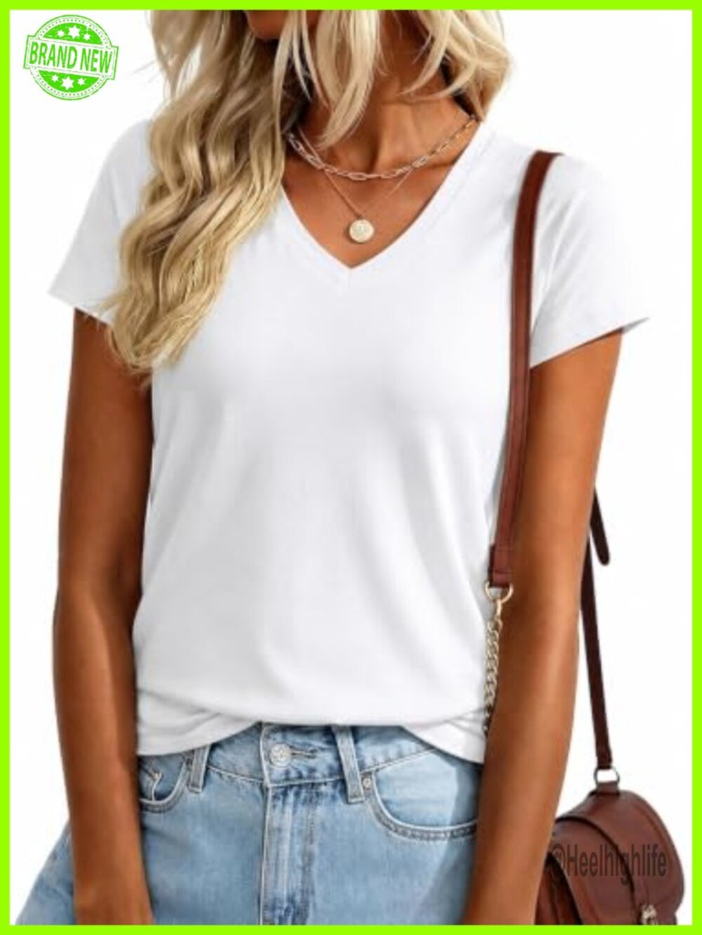 Womens Cotton Jersey Loose Fit V Neck Short Sleeve T Shirt Casual Basic Tee